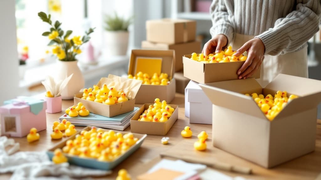Colorful themed rubber ducks lined up for every occasion